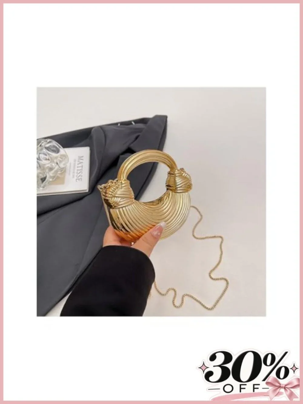 Mini Crescent Acrylic Crossbody Bag Clutch with Chain Strap
